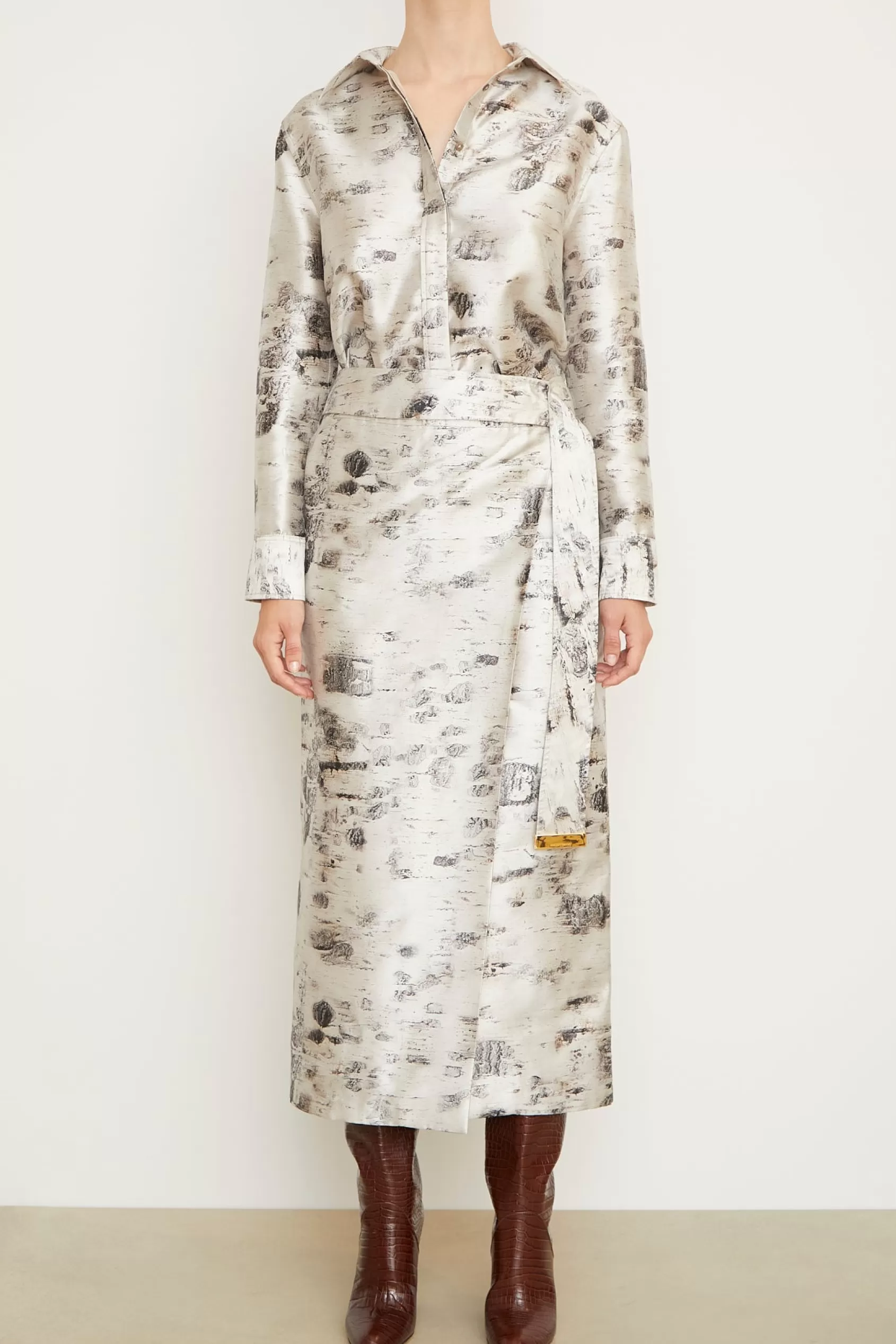 Tops<Brandon Maxwell The Allie Button Down In Birch Silk Mikado