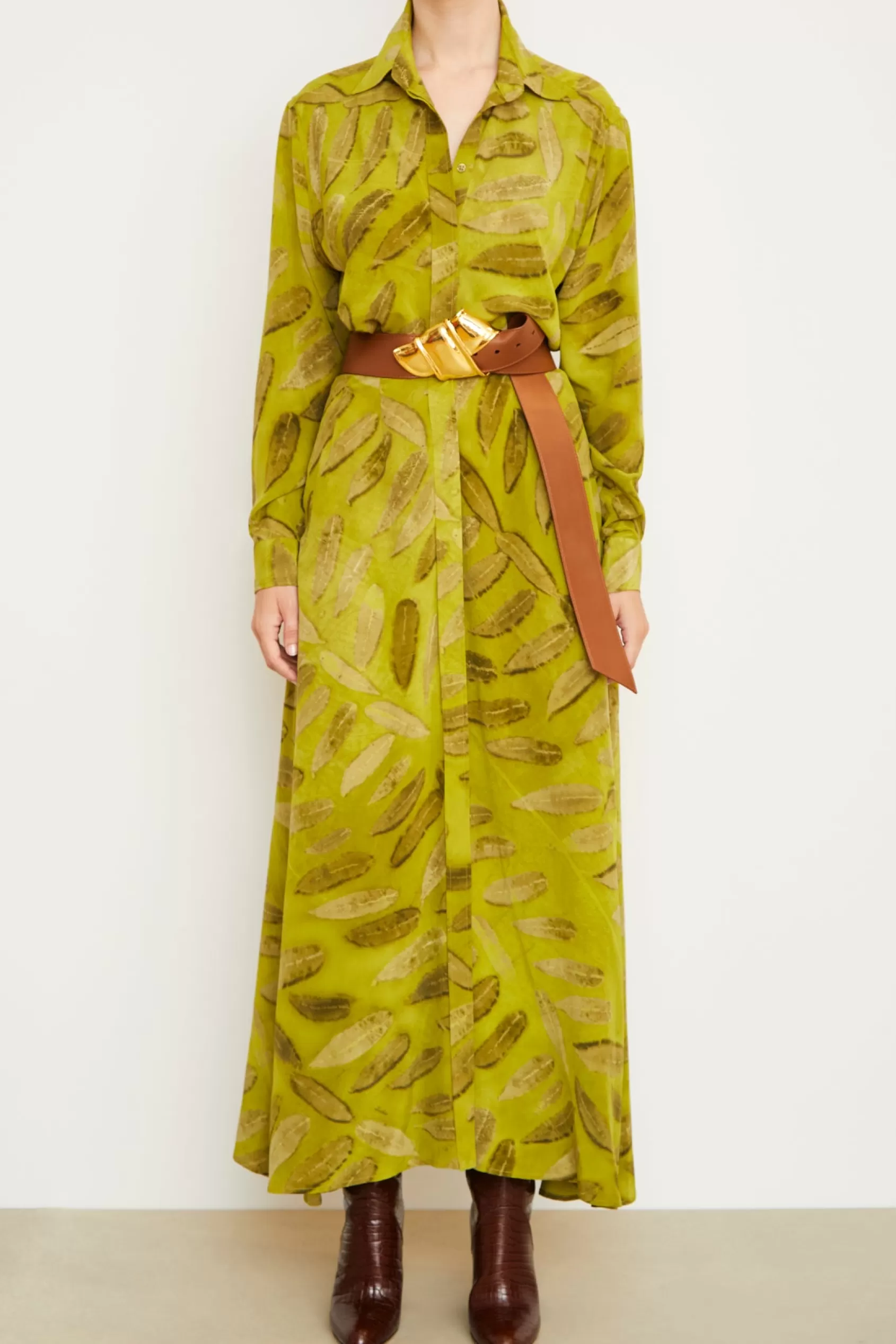 Dresses<Brandon Maxwell The Charlotte Shirtdress In Verdant Leaf