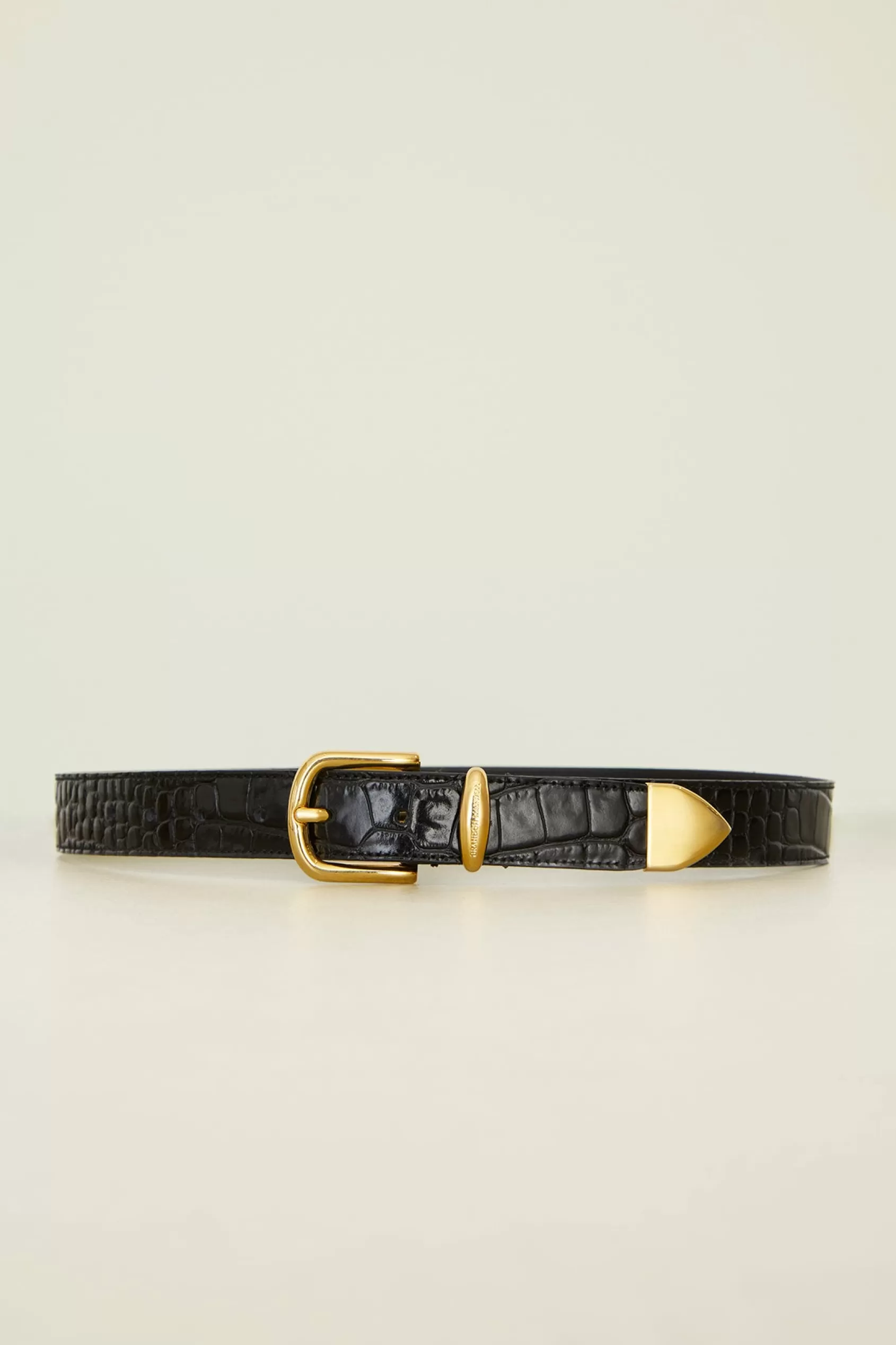 Belts<Brandon Maxwell The Classic Croc Belt In Black And Gold