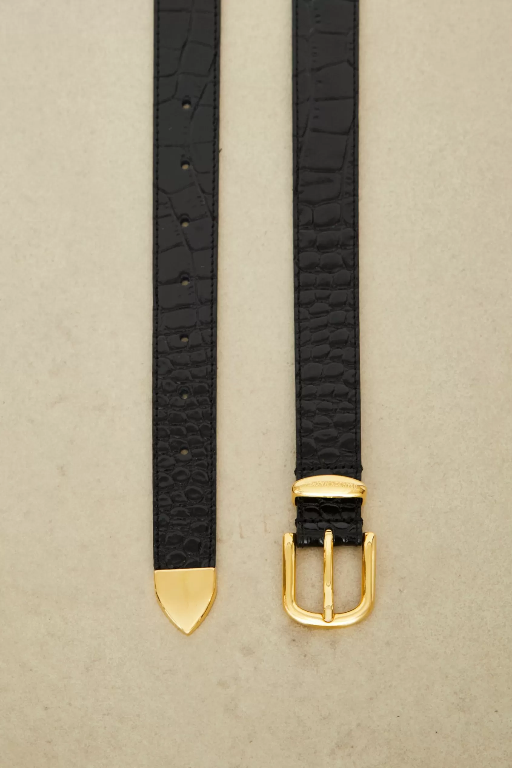 Belts<Brandon Maxwell The Classic Croc Belt In Black And Gold