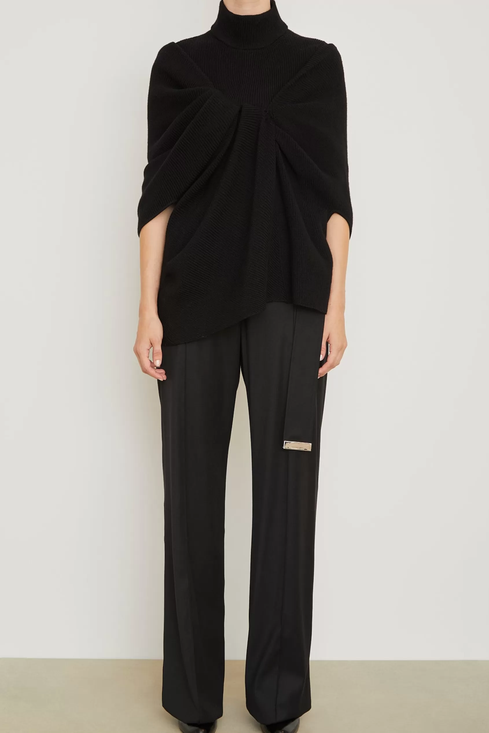 Knitwear<Brandon Maxwell The Cosette Turtleneck Draped Sweater In Black