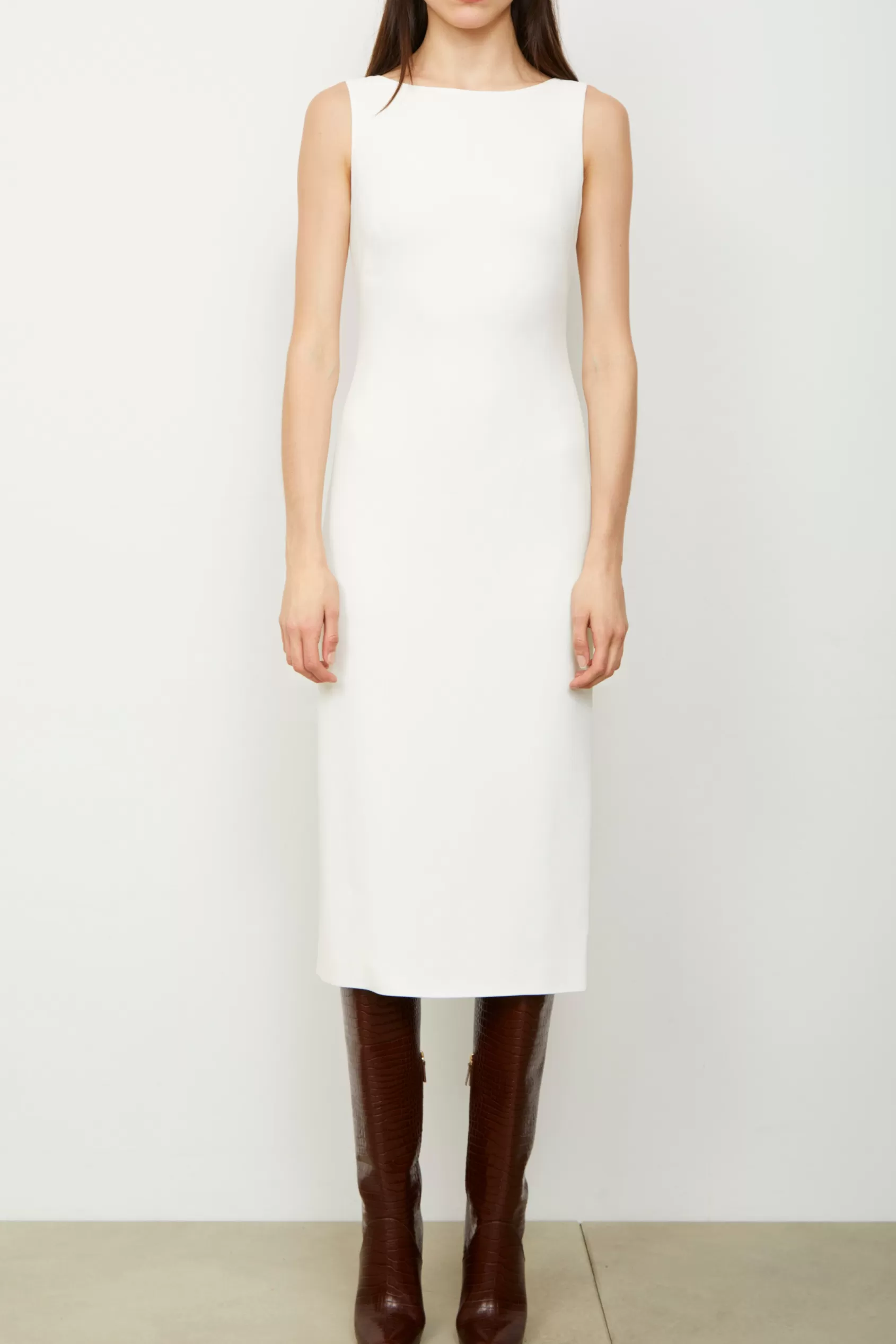 Dresses<Brandon Maxwell The Crew Neck Sheath Dress In White