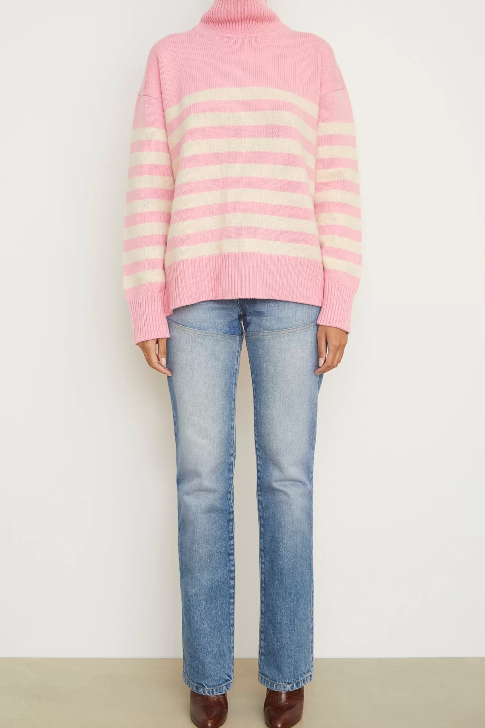 Knitwear<Brandon Maxwell The Ellen Sweater In Pink And Oatmeal Stripe