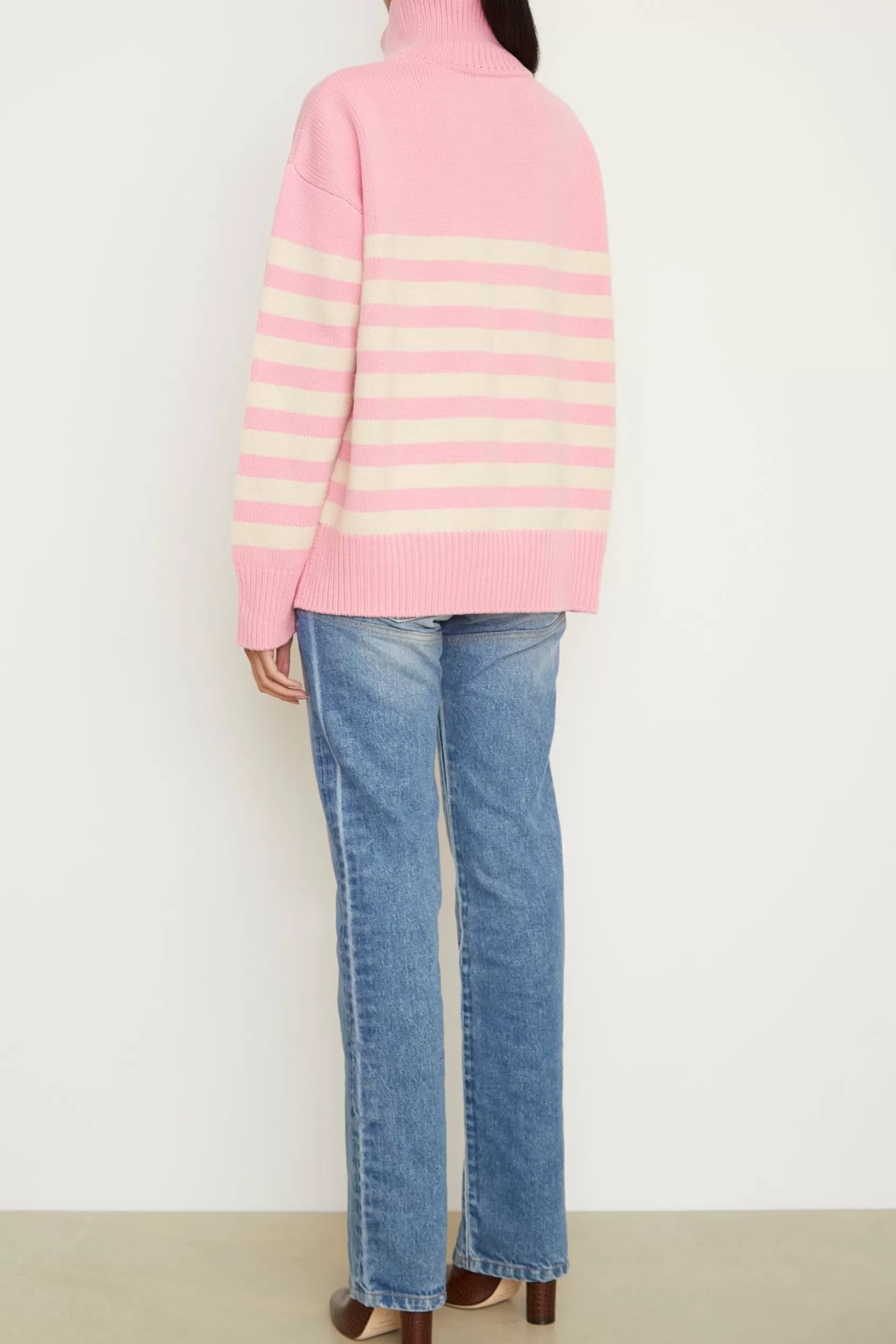 Knitwear<Brandon Maxwell The Ellen Sweater In Pink And Oatmeal Stripe