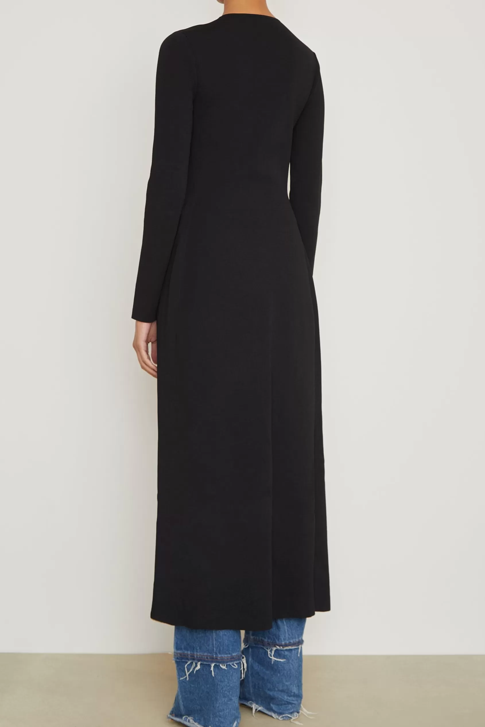 Knitwear<Brandon Maxwell The Emm Crew Neck Long Sleeve Cardigan Dress In Black