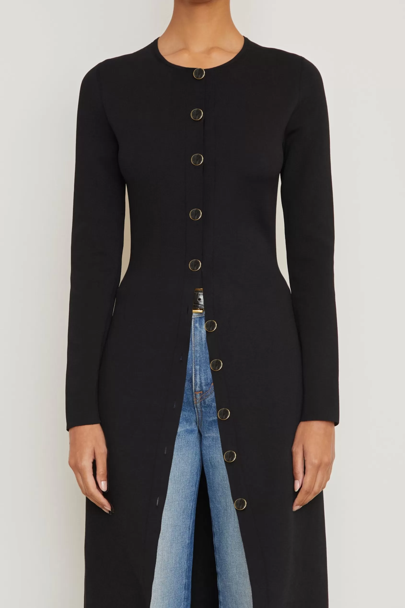 Knitwear<Brandon Maxwell The Emm Crew Neck Long Sleeve Cardigan Dress In Black