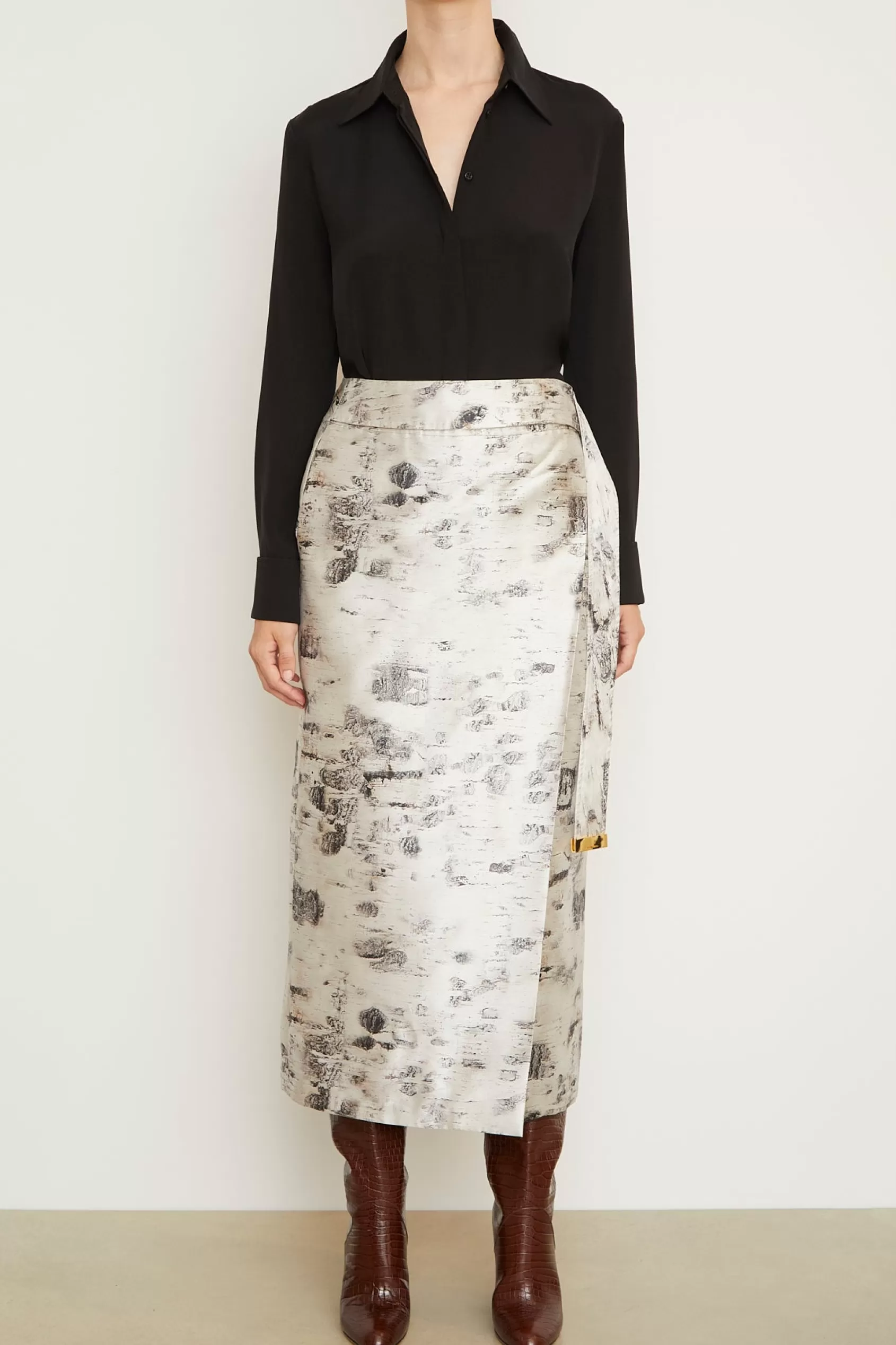 Bottoms<Brandon Maxwell The Evelyn Wrap Skirt In Birch Silk Mikado