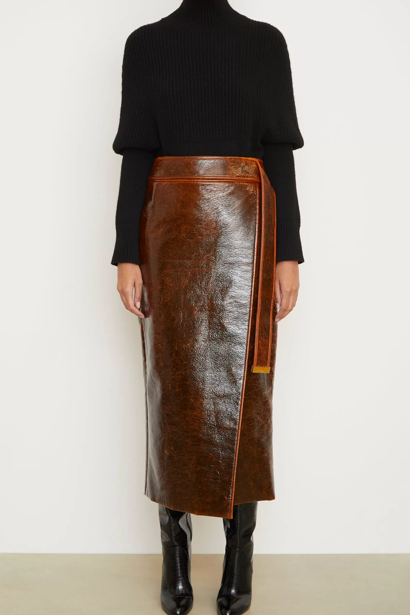 Bottoms<Brandon Maxwell The Evelyn Wrap Skirt In Mahogany Glaze