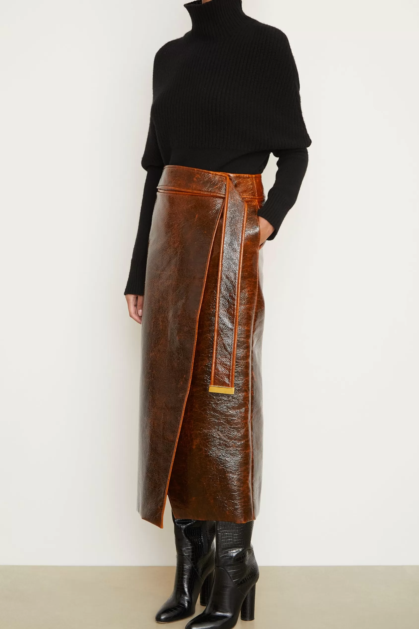 Bottoms<Brandon Maxwell The Evelyn Wrap Skirt In Mahogany Glaze