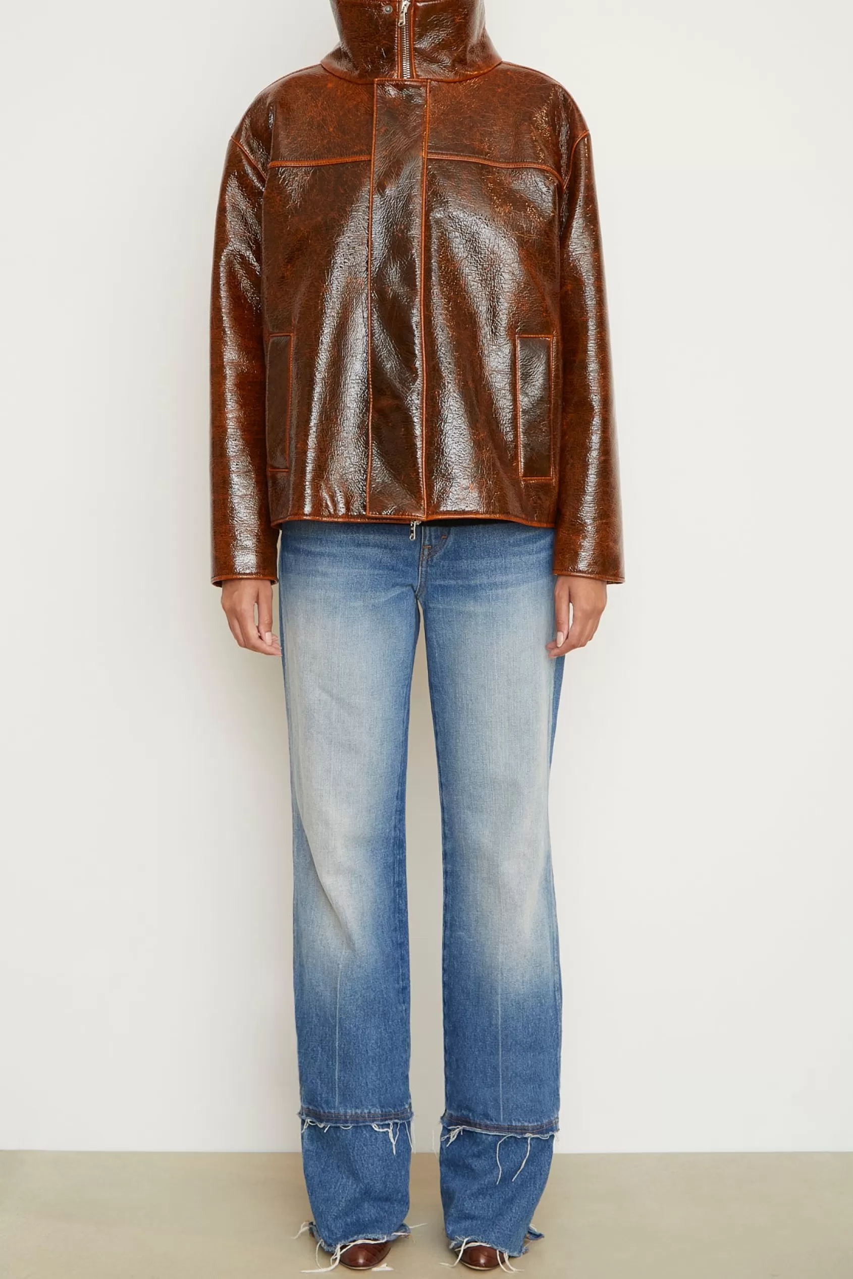 Jackets & Coats<Brandon Maxwell The Everett Barn Jacket In Mahogany Glaze Lacquered Wool