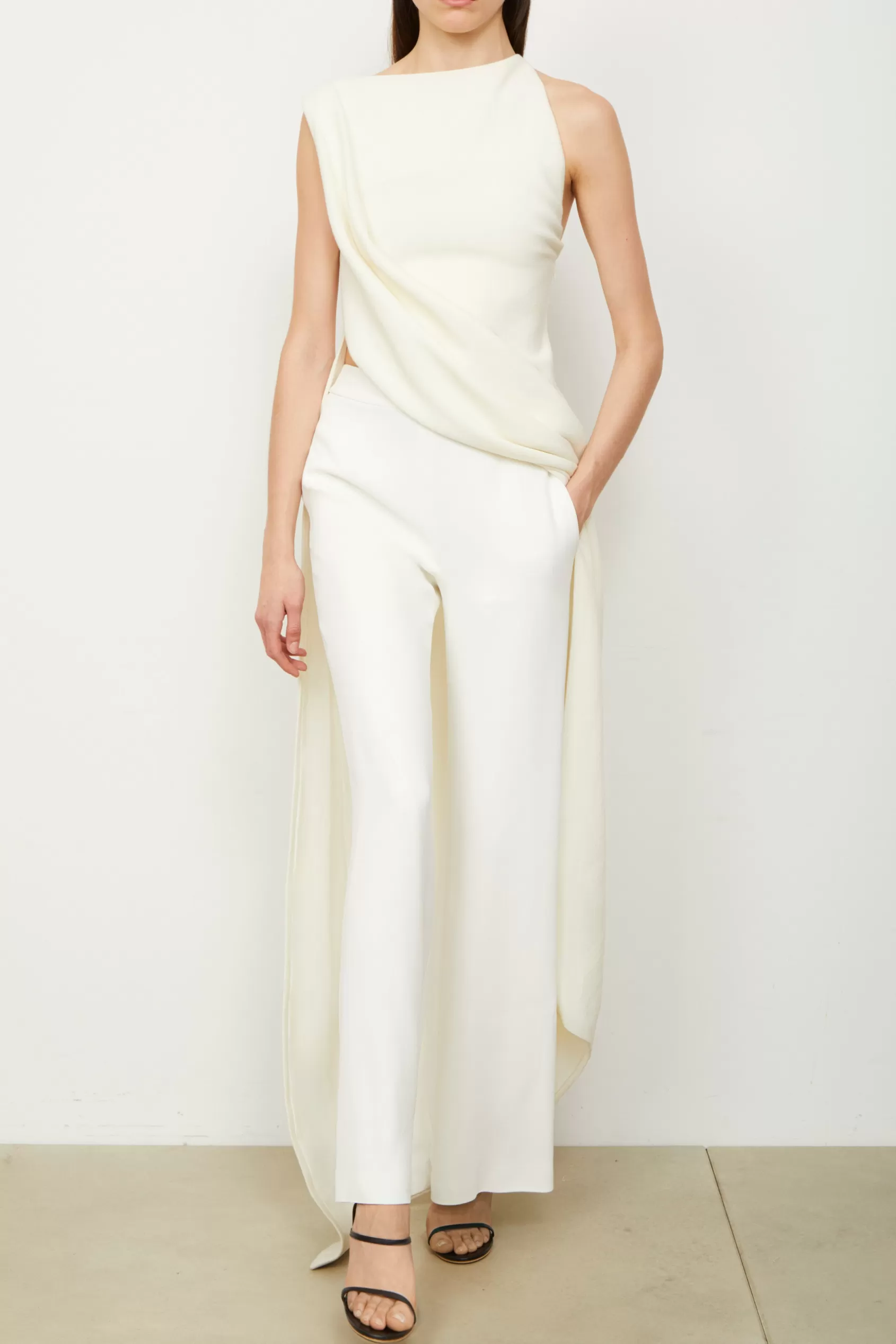Bottoms<Brandon Maxwell The High Waisted Wide Leg Trouser In White