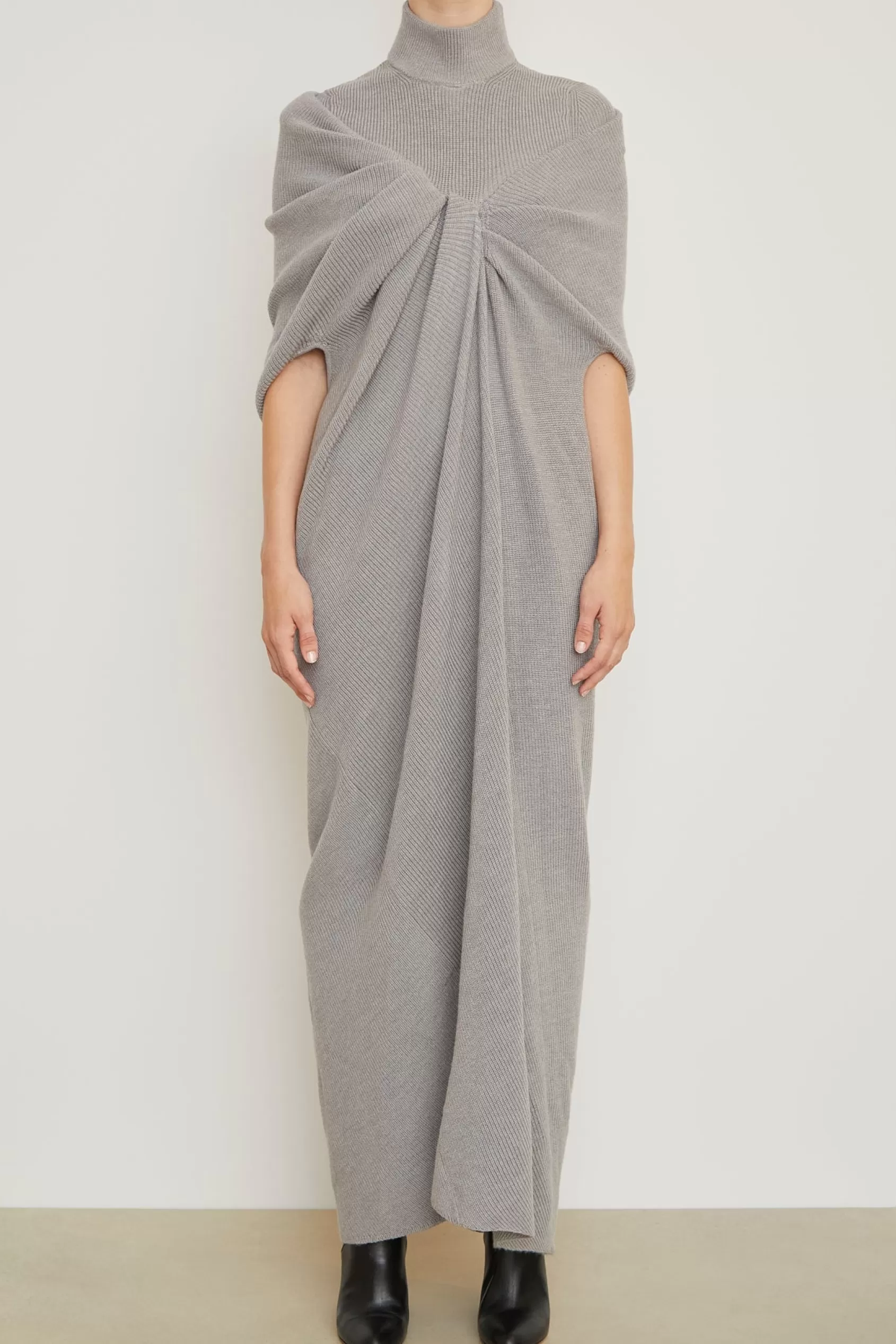 Knitwear<Brandon Maxwell The Holden Turtleneck Draped Dress In Light Grey