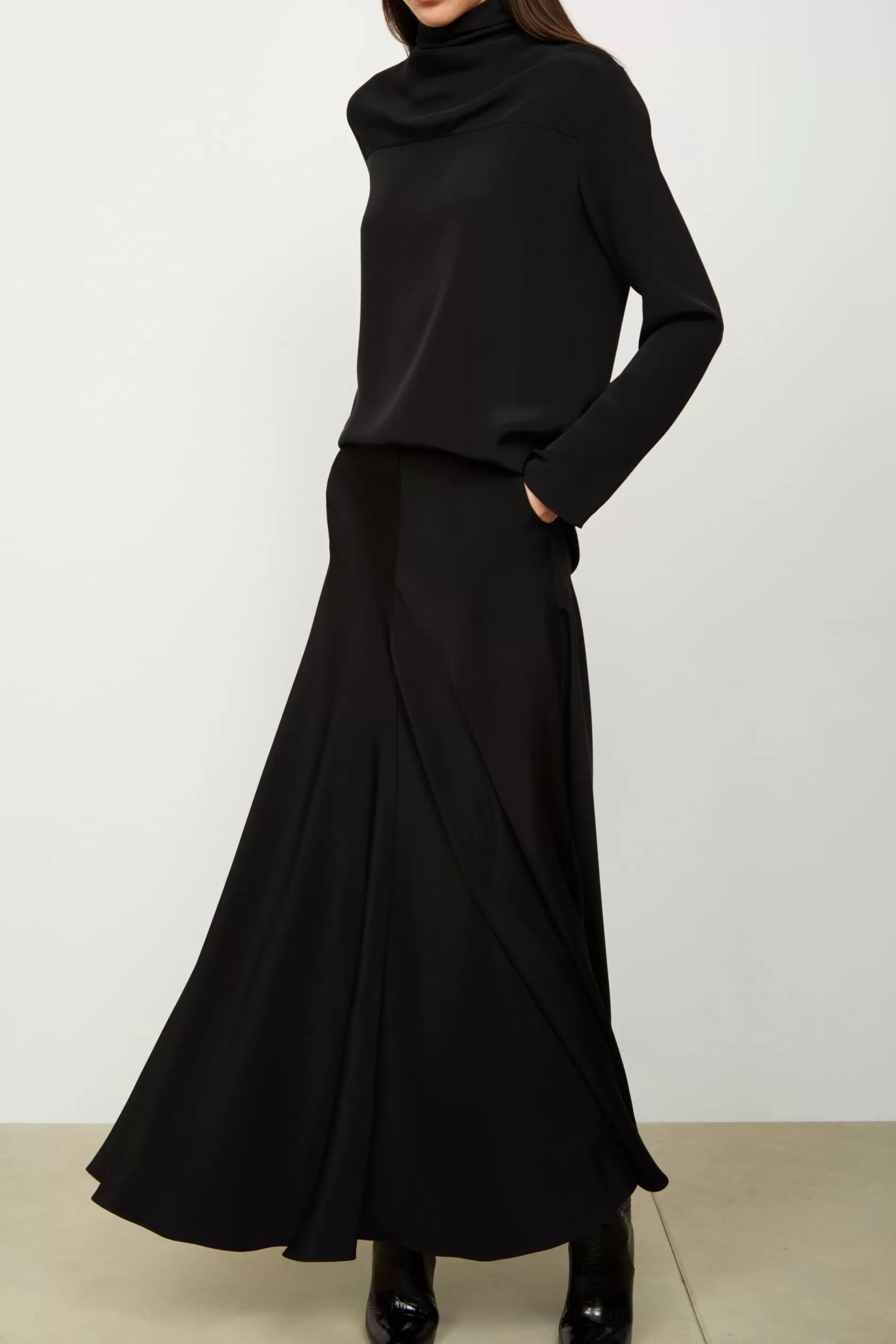 Tops<Brandon Maxwell The Luna High Cowl Neck Silk Blouse In Black