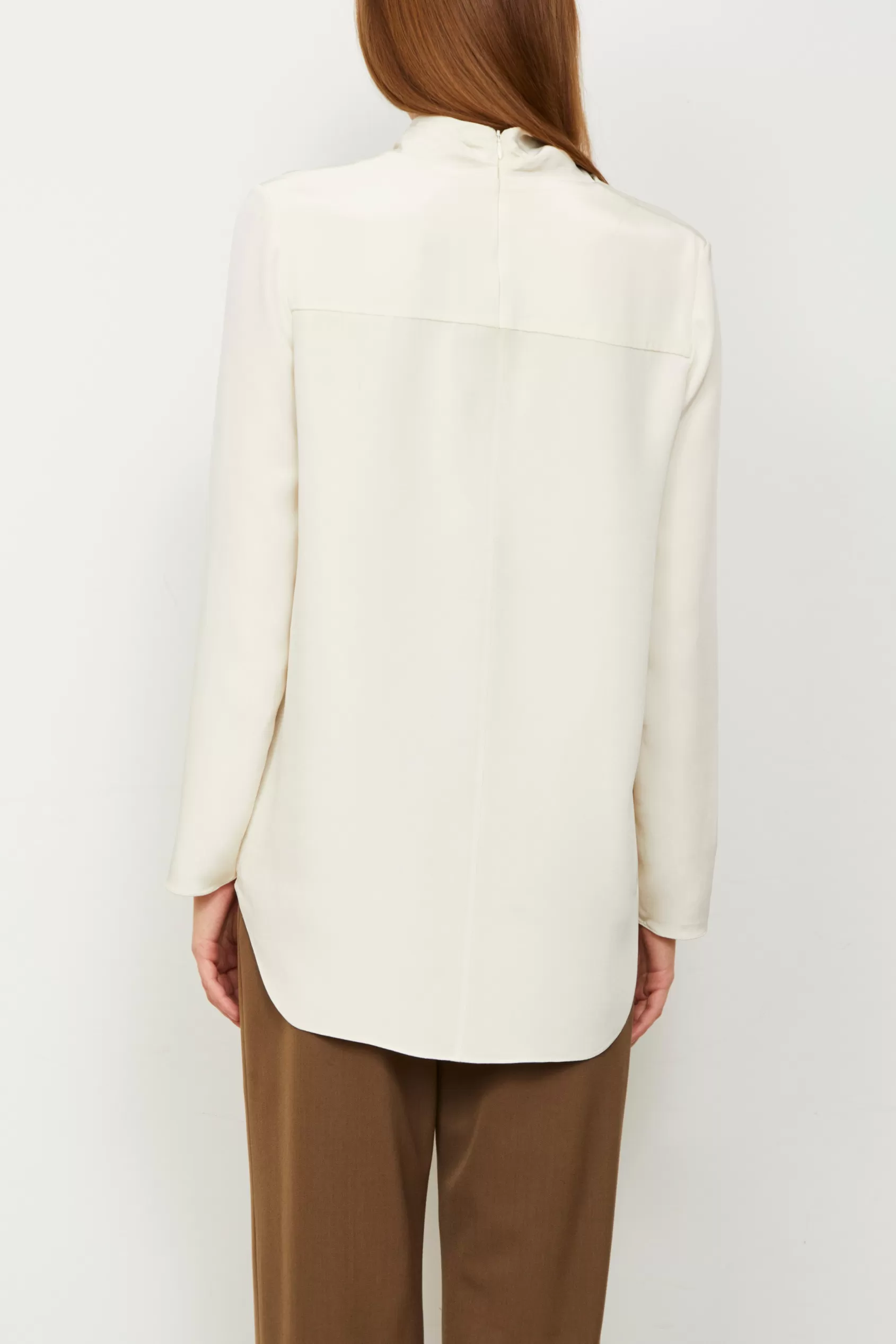 Tops<Brandon Maxwell The Luna High Cowl Neck Silk Blouse In Ivory