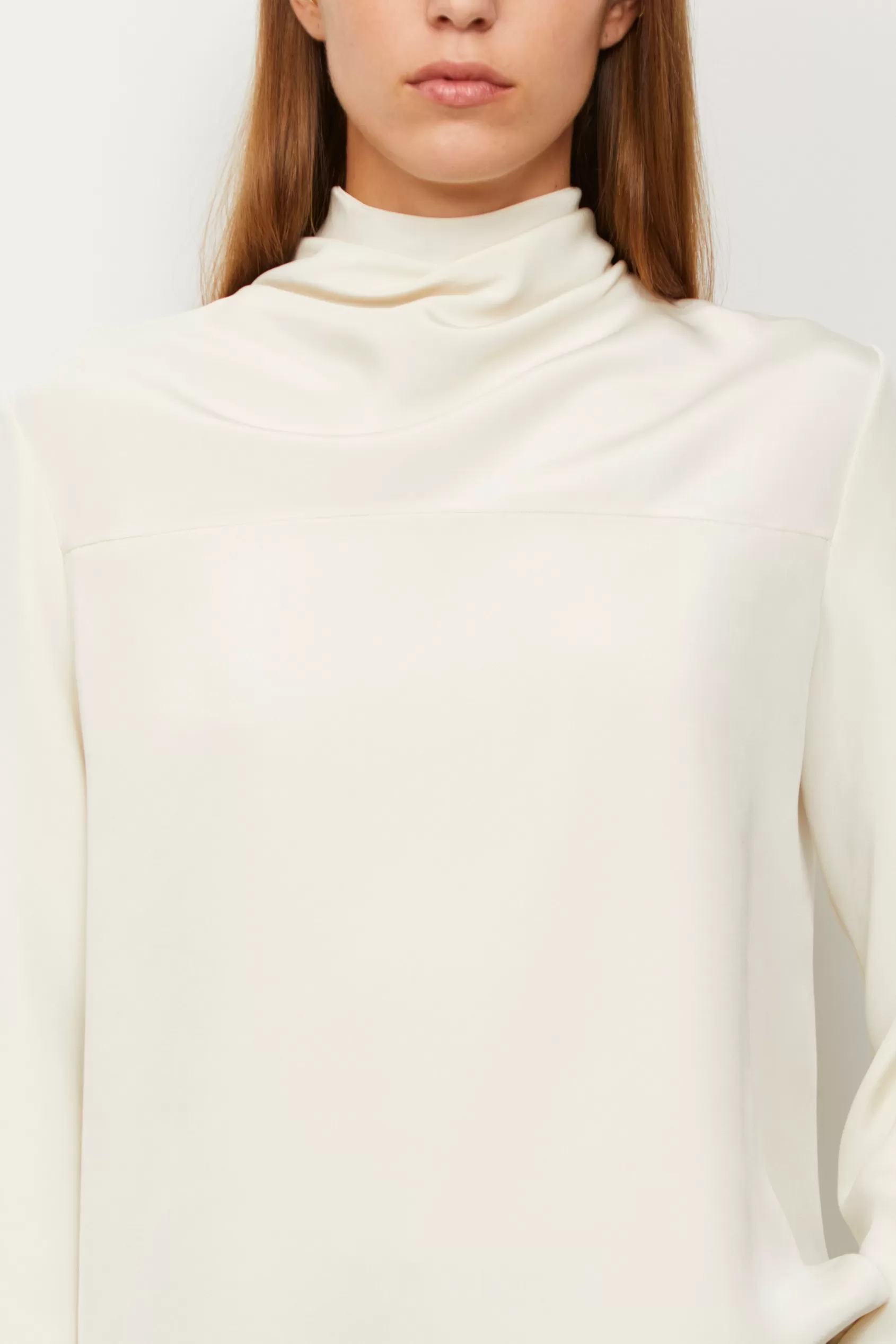 Tops<Brandon Maxwell The Luna High Cowl Neck Silk Blouse In Ivory