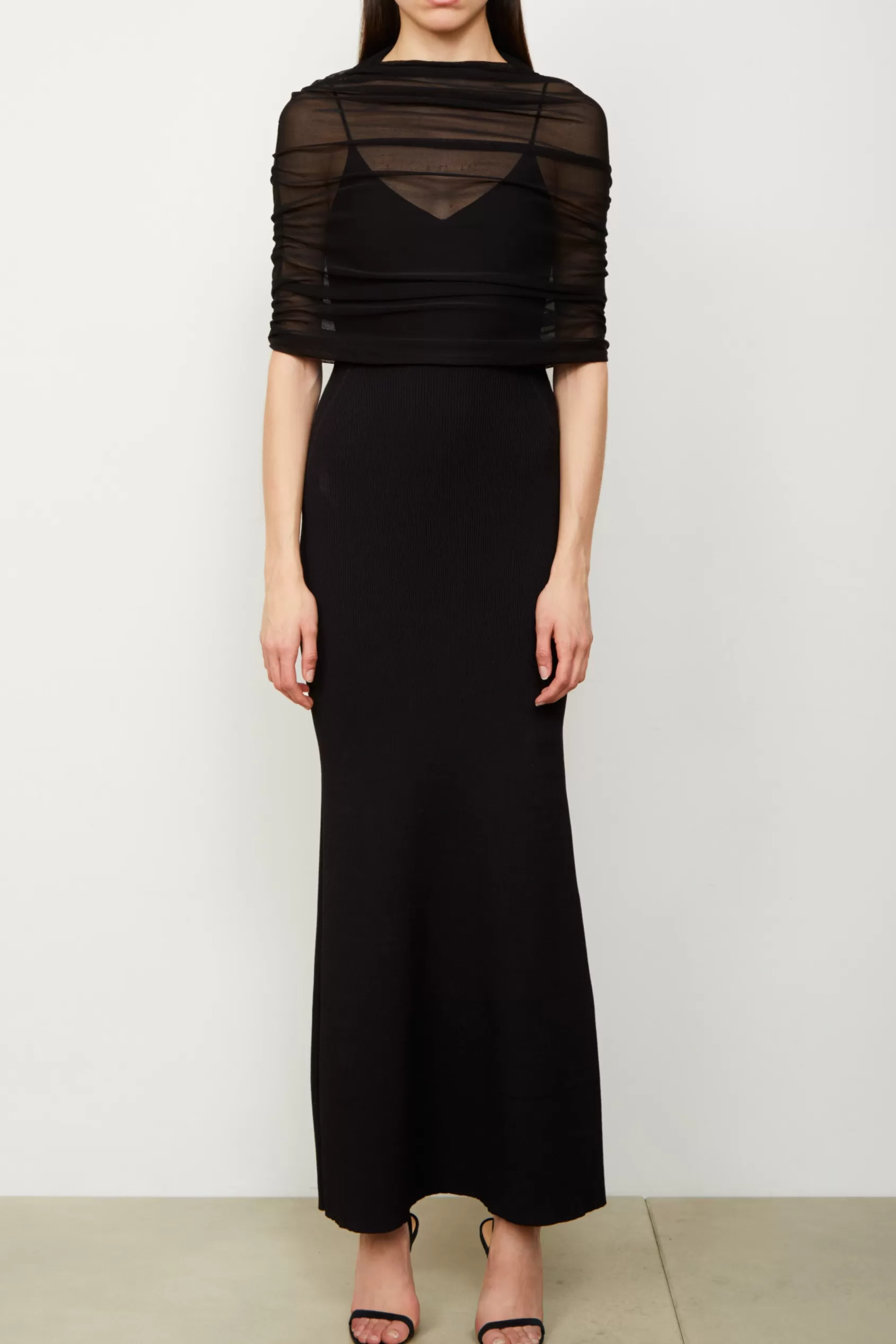 Knitwear | Tops<Brandon Maxwell The Lyra Shirred Knit Tee In Black