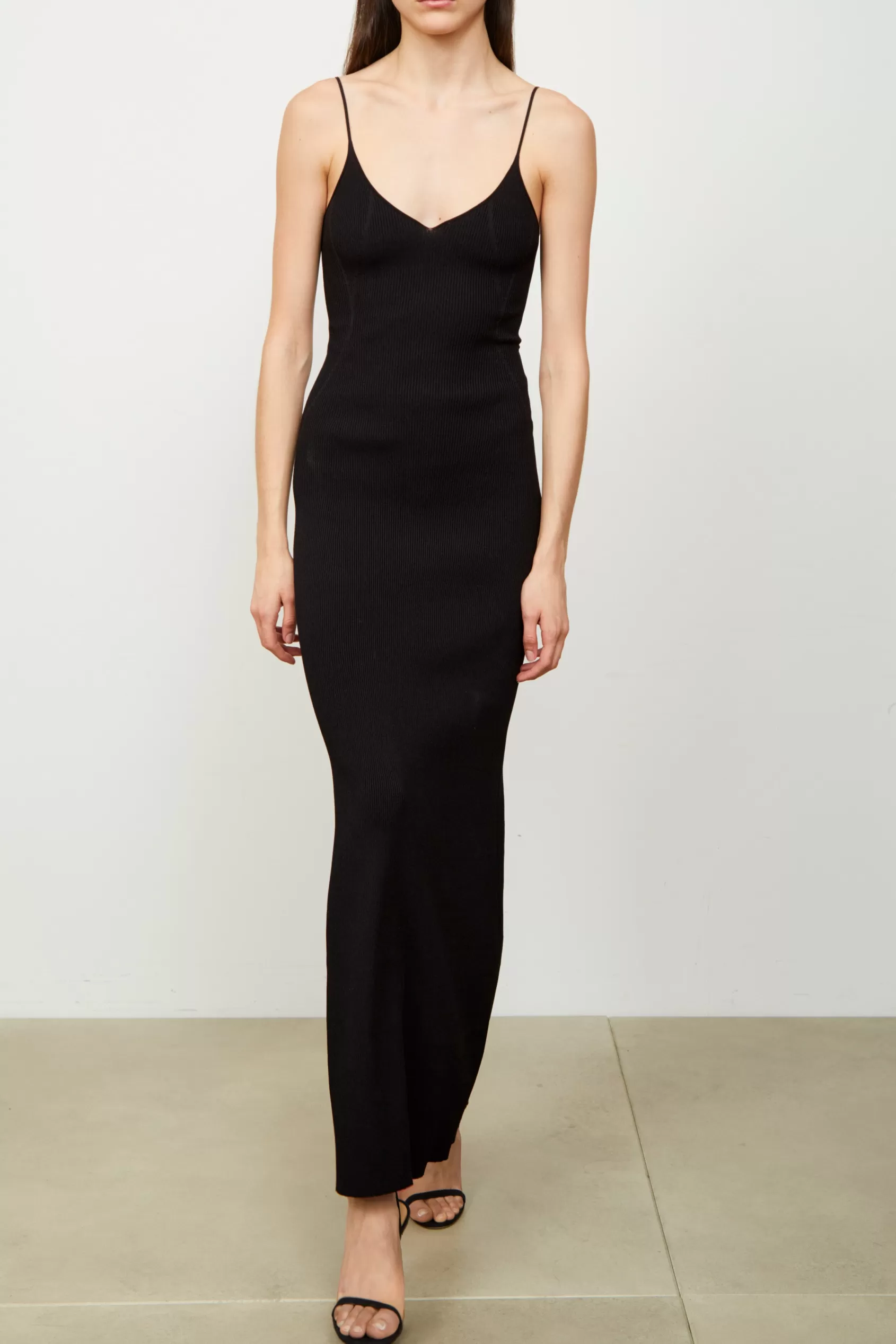 Dresses | Knitwear<Brandon Maxwell The Maeve Ankle Length Ribbed Knit Dress In Black