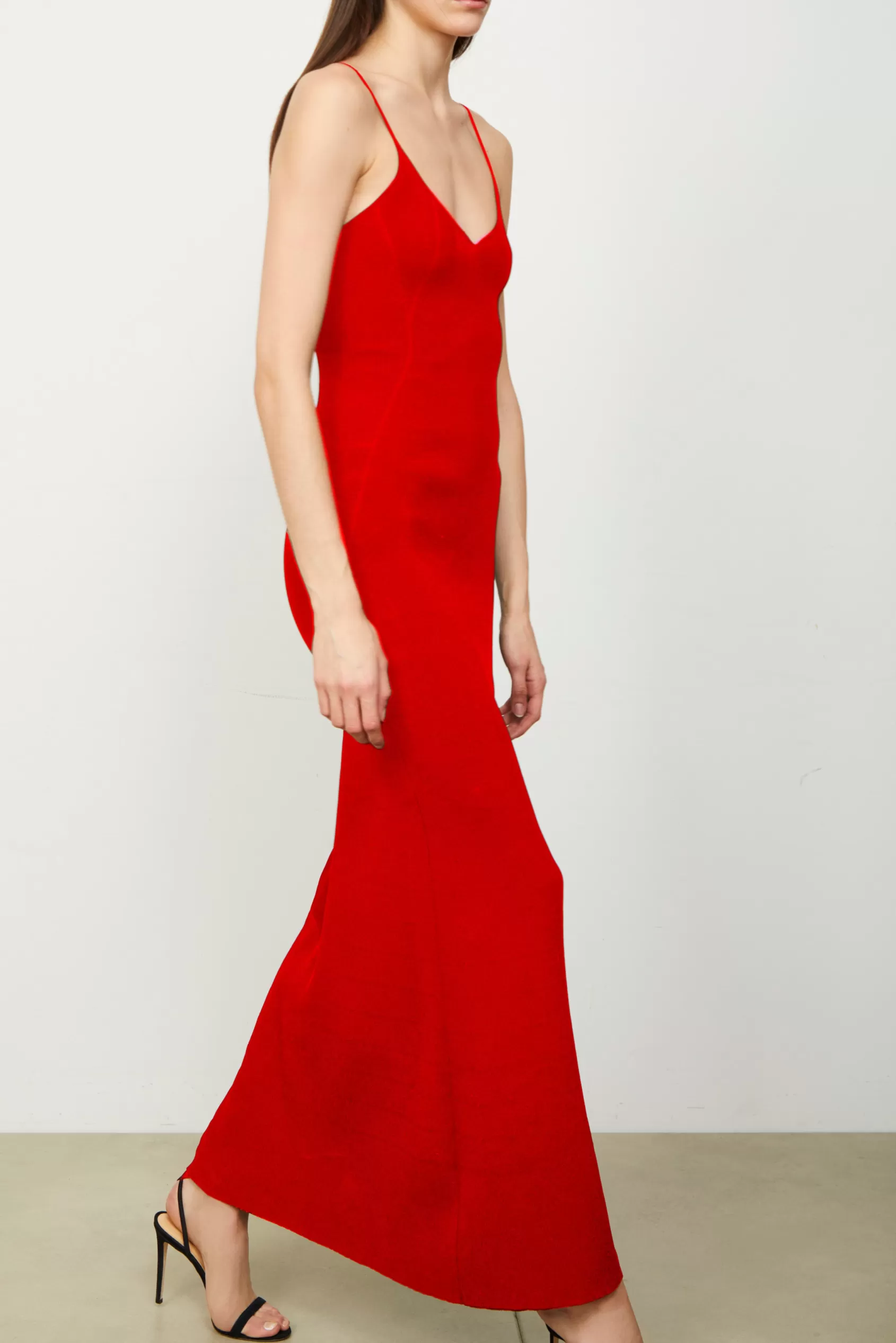 Dresses | Knitwear<Brandon Maxwell The Maeve Ankle Length Ribbed Knit Dress In Red