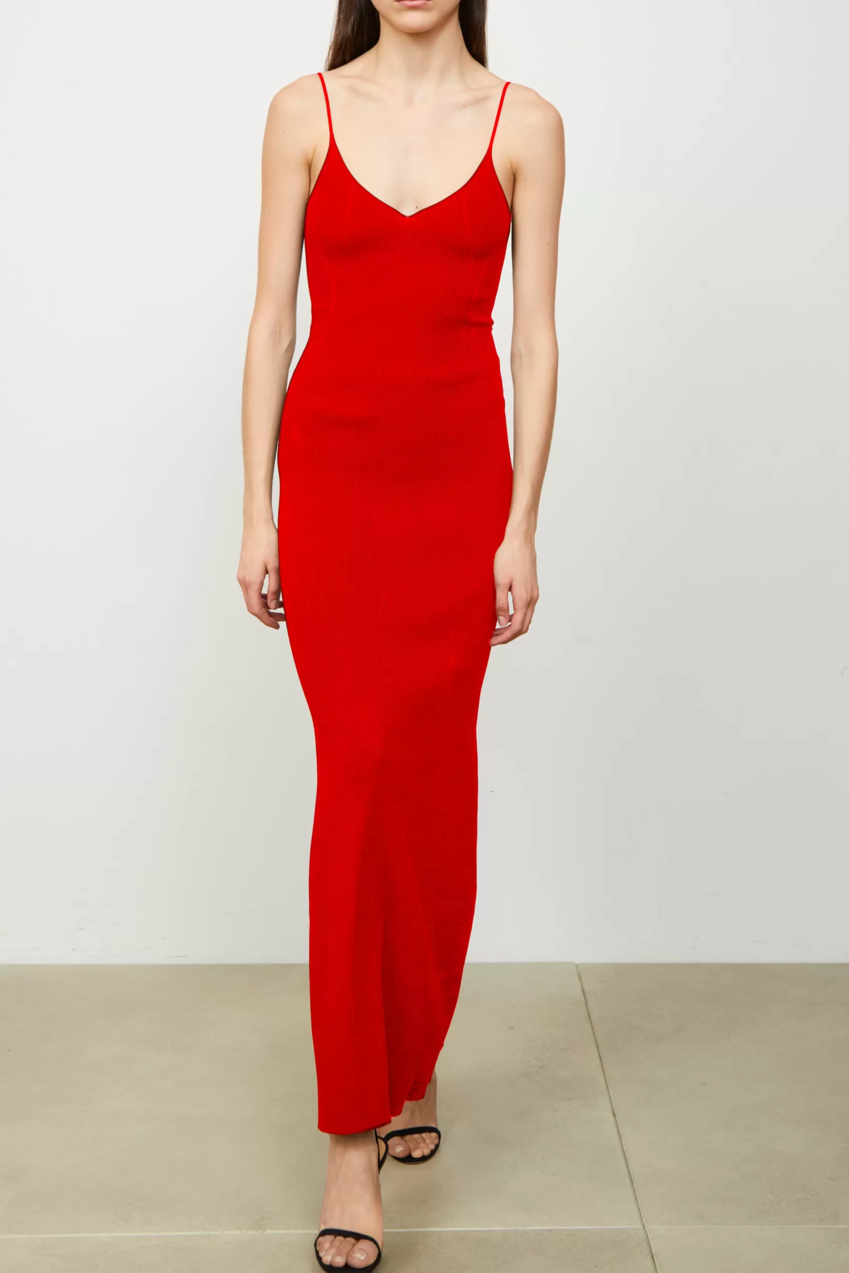 Dresses | Knitwear<Brandon Maxwell The Maeve Ankle Length Ribbed Knit Dress In Red