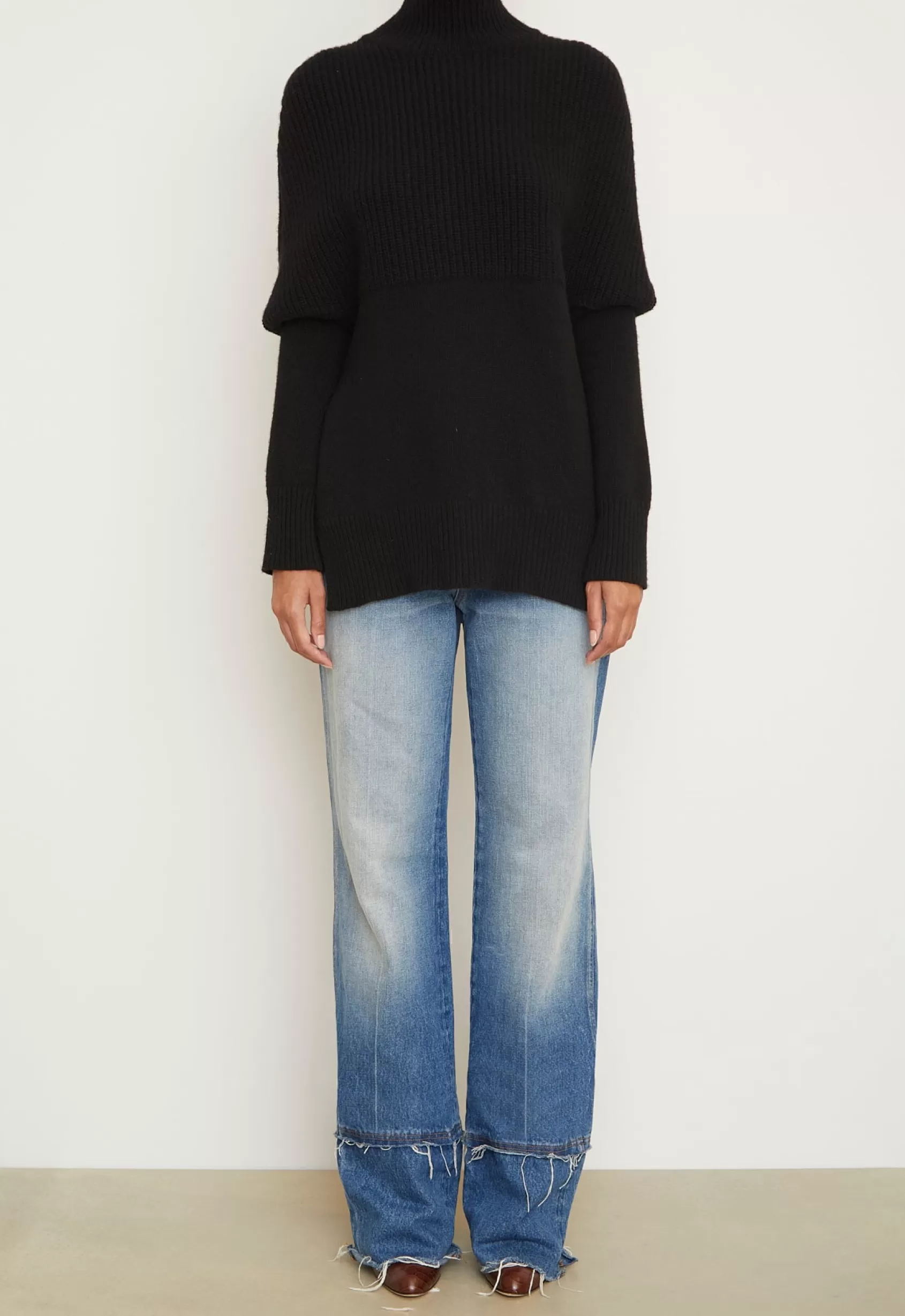 Knitwear<Brandon Maxwell The Matea Cape Long Sleeve Turtleneck Sweater In Black