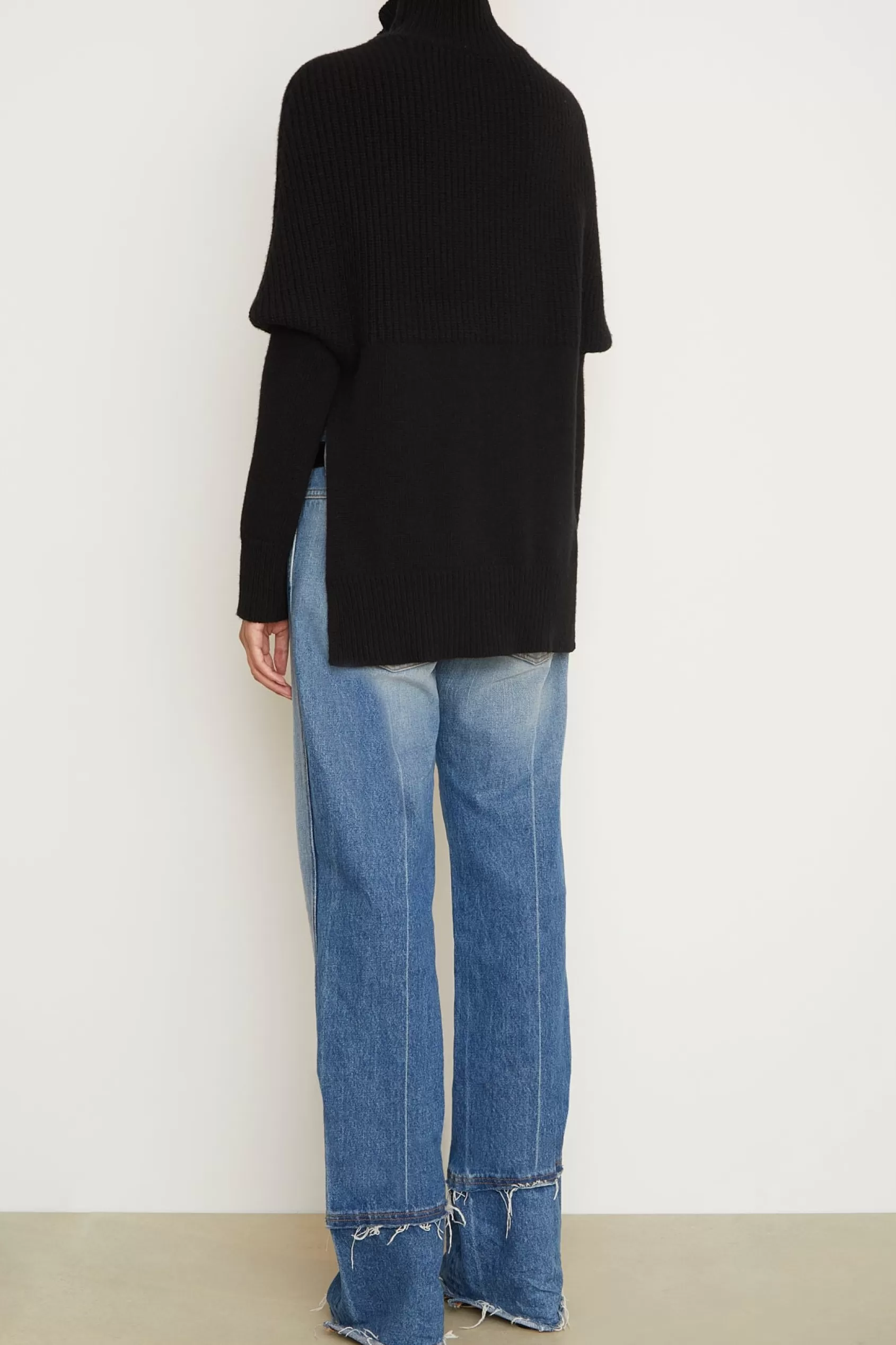 Knitwear<Brandon Maxwell The Matea Cape Long Sleeve Turtleneck Sweater In Black