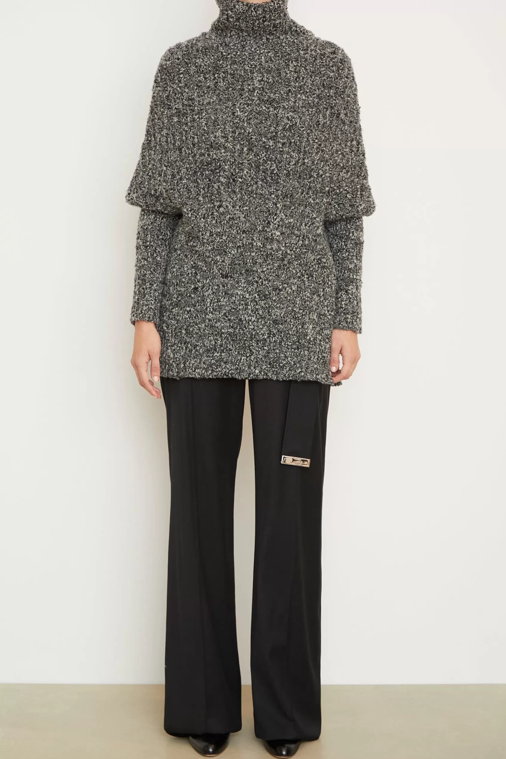 Knitwear<Brandon Maxwell The Matea Cape Long Sleeve Turtleneck Sweater In Pepper