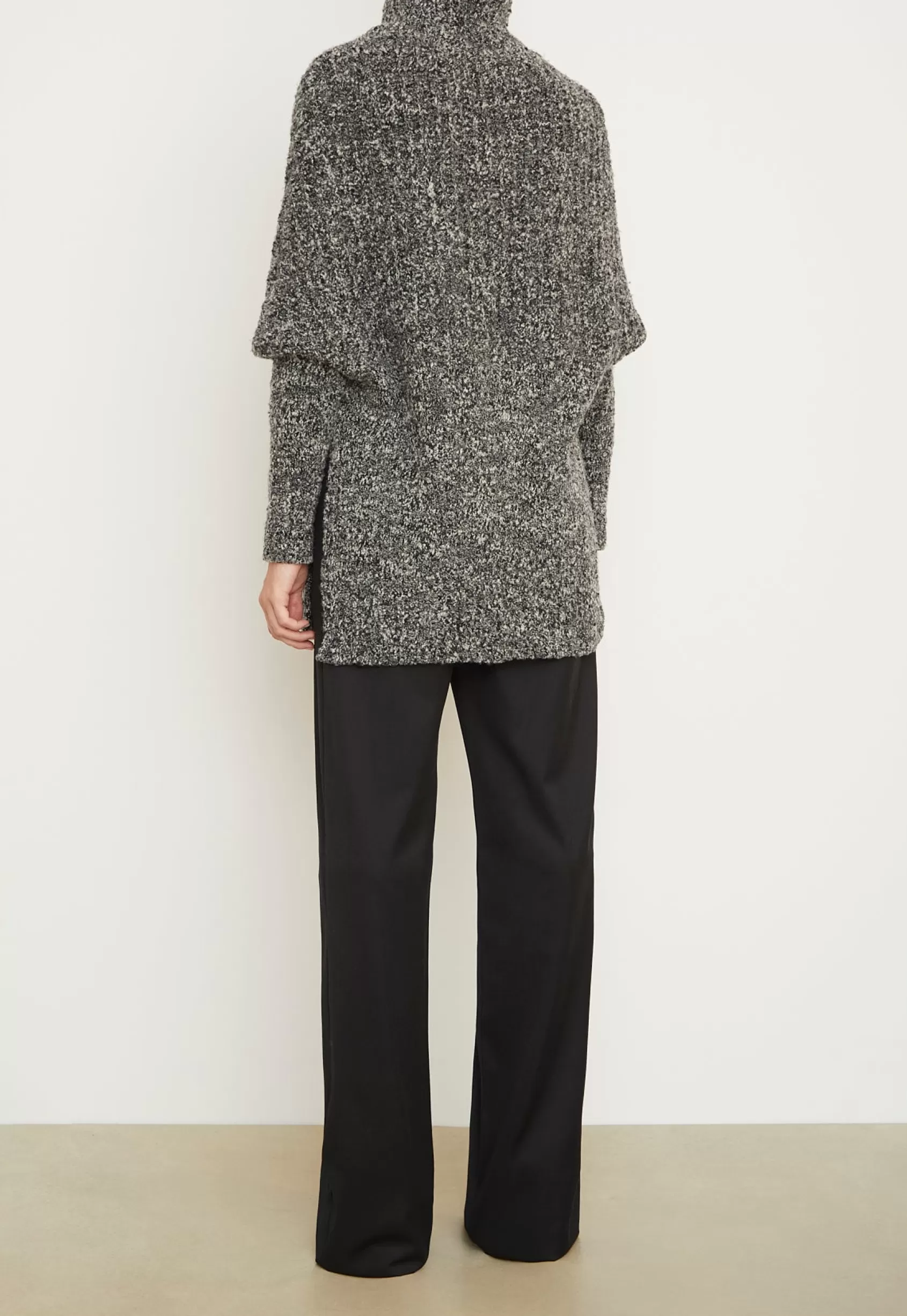 Knitwear<Brandon Maxwell The Matea Cape Long Sleeve Turtleneck Sweater In Pepper