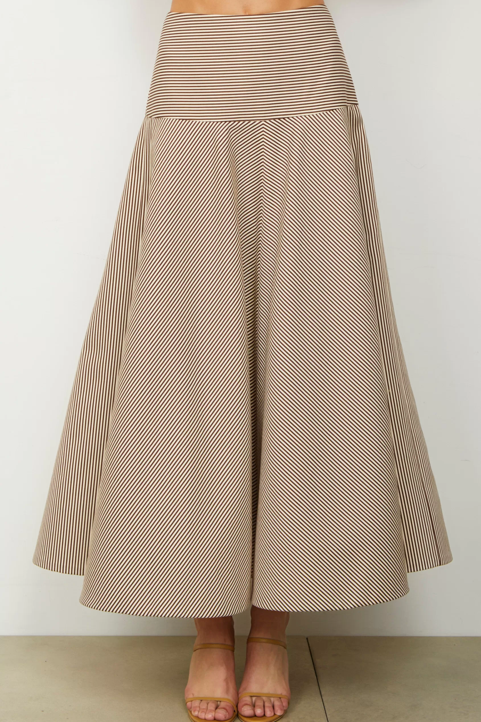 Bottoms<Brandon Maxwell The Poppy Skirt In Chocolate Stripe