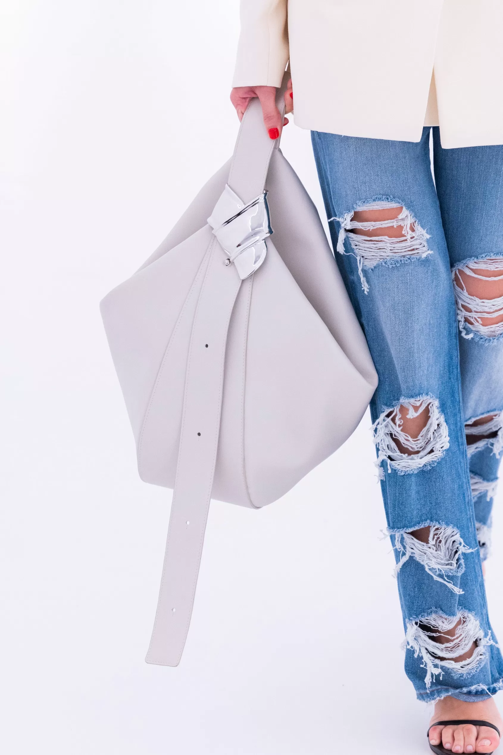 Bags<Brandon Maxwell The Stella Large Hobo Bag In Oyster And Silver Oyster Silver
