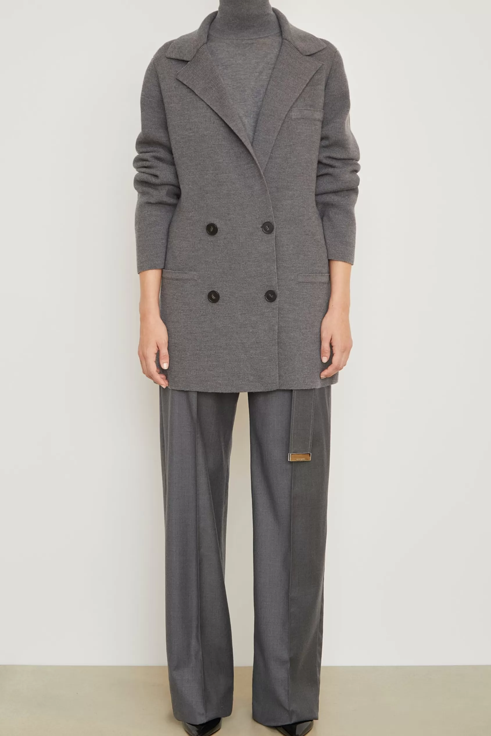 Knitwear<Brandon Maxwell The Tatum Double Breasted Knit Blazer In Gray