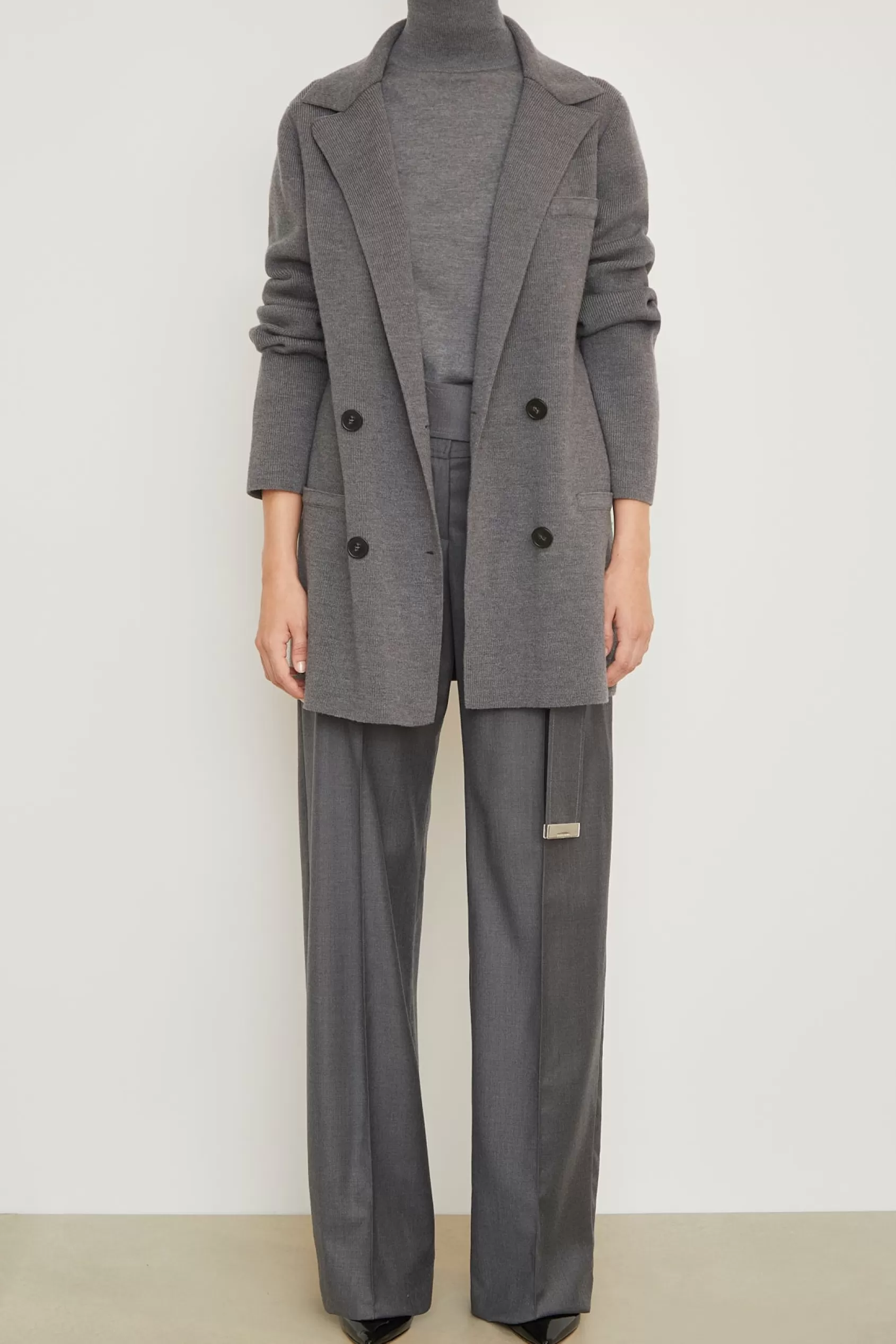 Knitwear<Brandon Maxwell The Tatum Double Breasted Knit Blazer In Gray