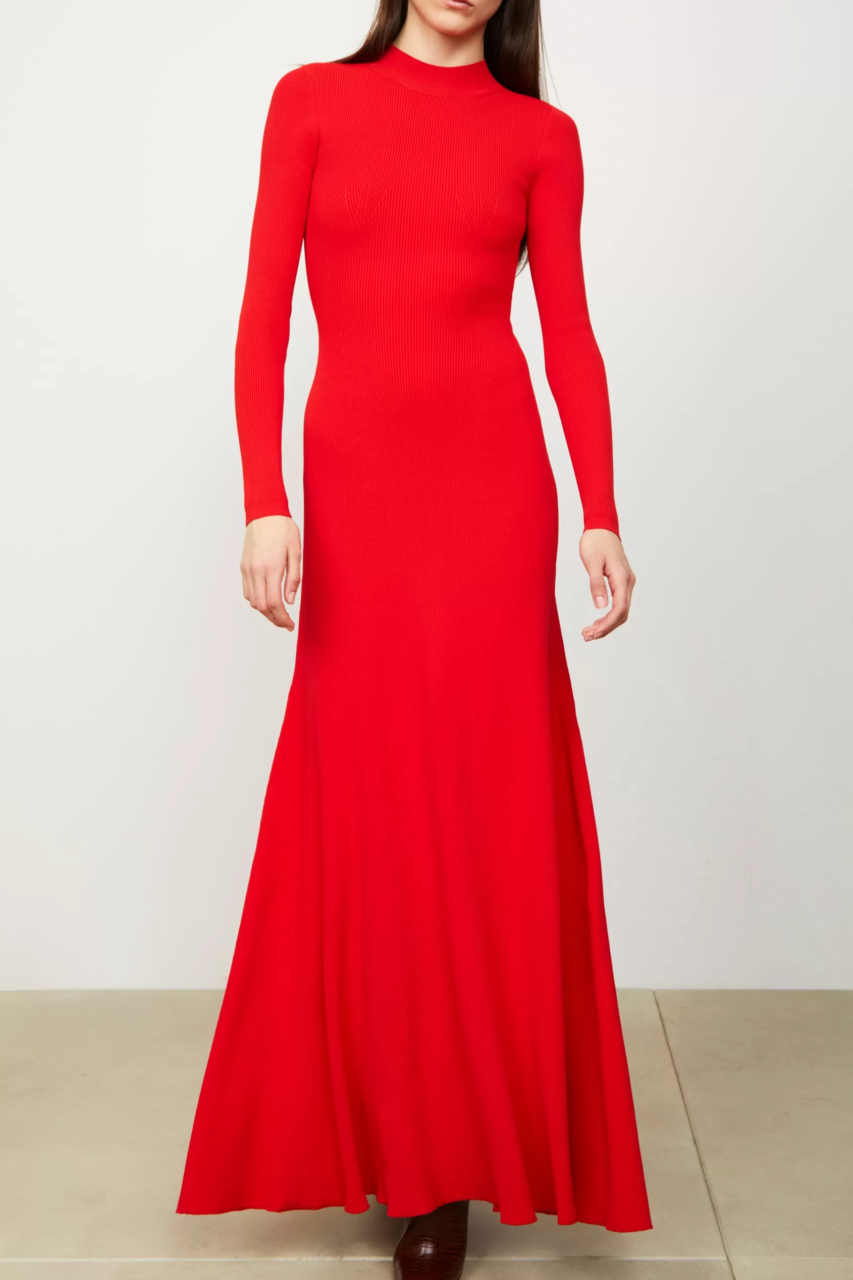 Dresses | Knitwear<Brandon Maxwell The Vanessa Long Sleeve Knit Dress In Red