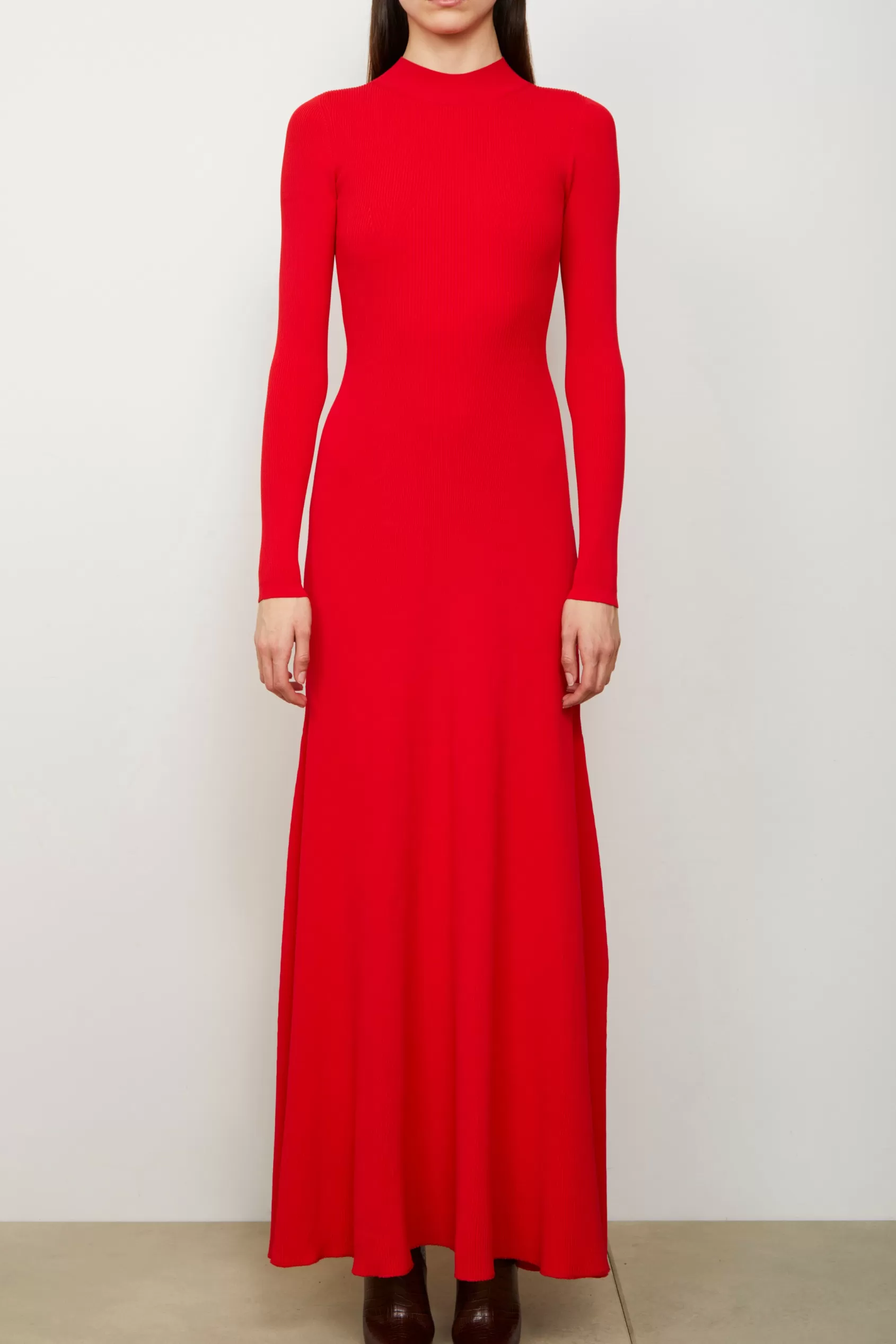 Dresses | Knitwear<Brandon Maxwell The Vanessa Long Sleeve Knit Dress In Red